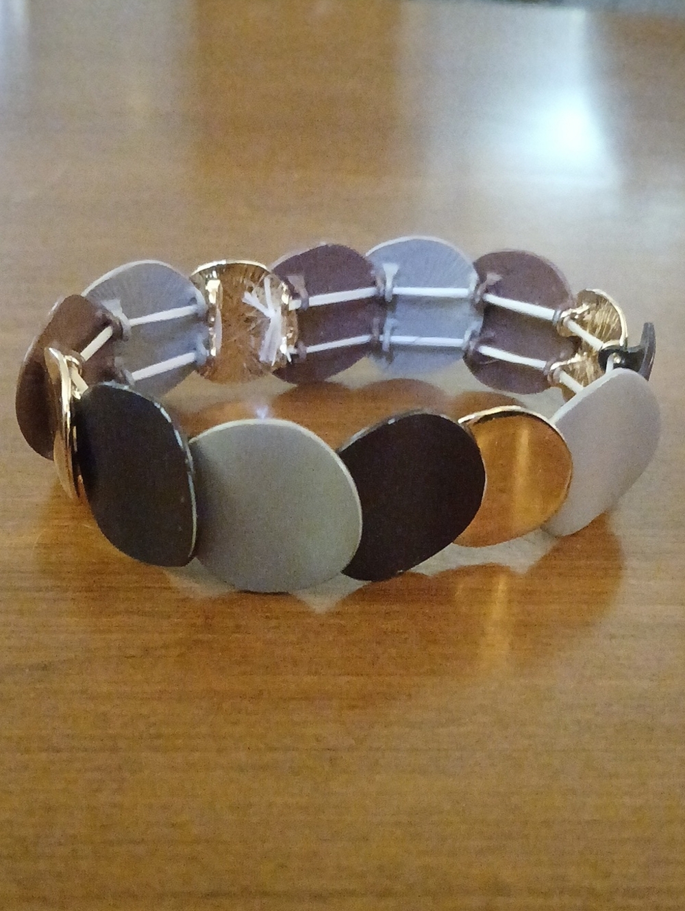 Gold & Gray Disc Stretch Bracelet - Women Jewelry